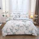 URBONUR Full Size Duvet Cover Sets Light Blue Garden Floral Bedding Comforter Cover, Ultra-Soft & Breathable Duvet Sets for All Season, Button Closure & Corner Ties