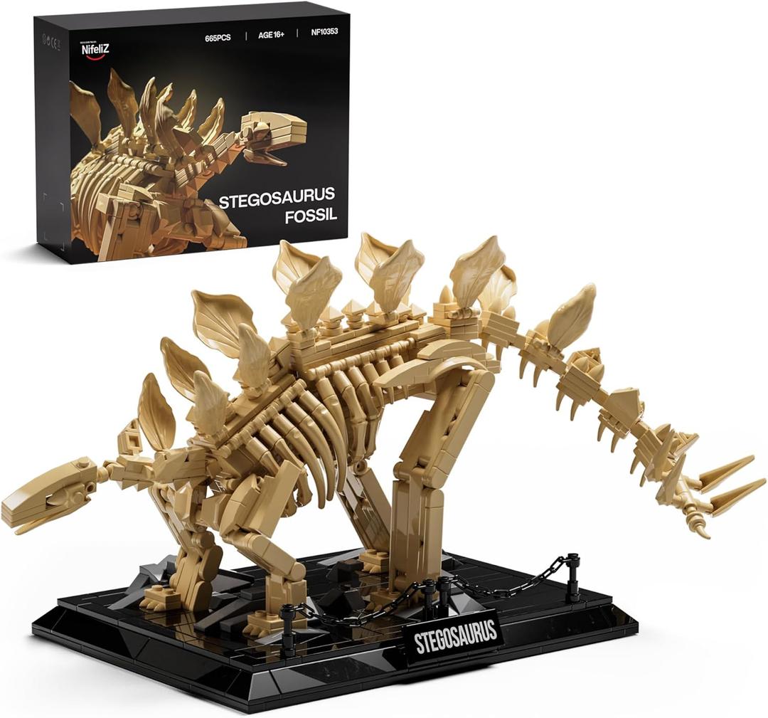 Nifeliz Stegosaurus Fossils Model Set, Dinosaur Skeleton Building Set with Display Base for Adults, Ideal Gift for Enthusiasts and Collectors (665 PCS, NF10353)