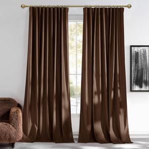 NICETOWN Brown Velvet Curtains 96 inch Long 2 Panels for Living Room - Blackout Window Treatments Pleat Tape with Back Tab Vision Insulated Temperature Balanced Drapes for Bedroom and Dining Room