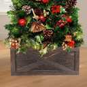 Wooden Tree Collar 22in, Christmas Tree Collar Vintage 4 Panels, Brown Tree Collar Box 100% Solid Wood Disassemble with X-Pattern for Christmas Tree Decoration
