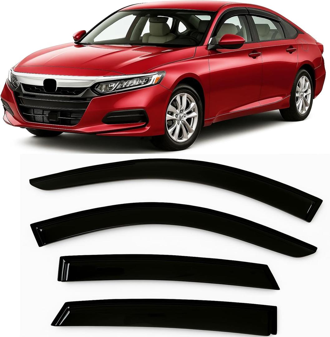 2018-2022 Tape-On Rain Guards for Honda Accord Sedan Side Window Visor Deflectors 10th Gen LX EX-L Sport Touring Durable Vent Shades 2019 2020 2021