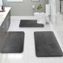 Clara Clark 3 Piece Bathroom Rugs Bath Mat Set, Velvet Memory Foam Bath Mats for Bathroom - Non-Slip, PVC Backing Bath Rugs, Washable - Dries Quickly, Grey