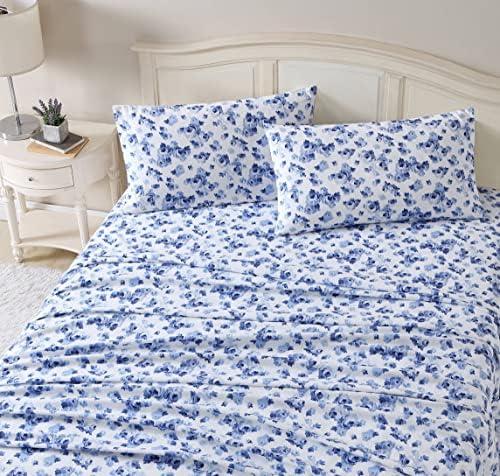 Laura Ashley Home - King Sheets, Cotton Flannel Bedding Set, Brushed for Extra Softness & Comfort (Paisley Prance, King)