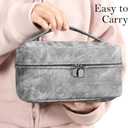 Makeup Bag, Portable Cosmetic Bag, Large Capacity Travel Makeup Case Organizer,Stylish Denim-Look Toiletry Bag for Women Girls With Handle and Removable Pouch (Grey)