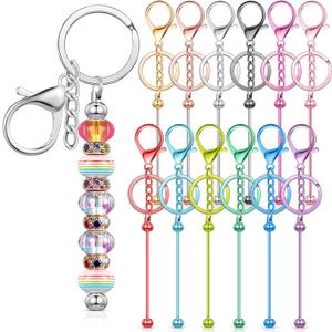 Tondiamo 12 Pcs Beadable Keychains Bars Bulk Blank Beaded Metal Keychain for Craft DIY Gift (Fresh)