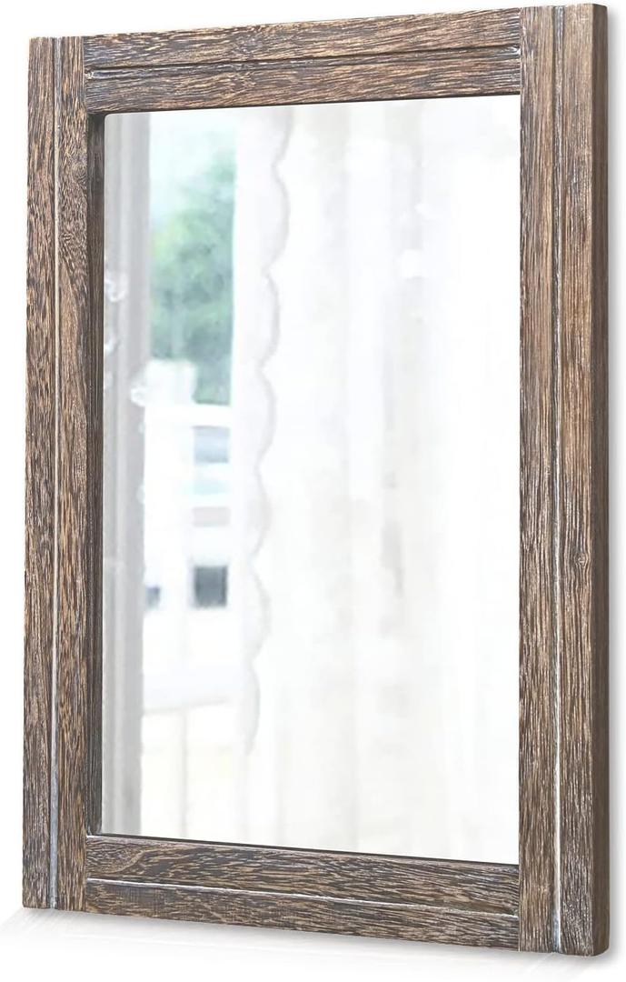 AAZZKANG Mirror with Wood Framed Rectangle Rustic Wall Mirrors Decor Large 26"x18" for Bedroom Bathroom Living Room Entryway