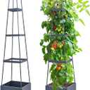 GENMOUS Raised Garden Bed with Tomato Planter Box Trellis, 56'' Tomato Cages for Garden, Tomato Planter Cage for Patio for Climbing Plants Vegetable Vine Flowers Outdoor & Indoor, 2 Pack