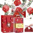 Surprise Gift Box Explosion, 2025 Newly Folding Pop-Up Explosion Box, Exquisite Wrapped Cash Gift Box for Christmas Birthday New Year Anniversary Valentine Proposal Parties12 Bounces, Red
