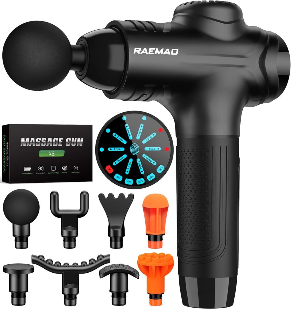 RAEMAO Massage Gun, Handheld Electric Deep Tissue Muscle Massager for Athletes for Pain Relief Attaching 8 Replacement Heads, Percussion Massager with 10 Speeds, Mothers Day Gifts, Black (Black)