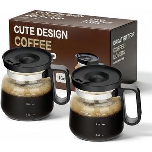2pcs Coffee Pot Mug with Lid,16Oz Mini Glass Coffee Pot Coffee Mug Set with Spill Proof Lid & Heat Proof, Novelty Coffee Pot Cup for Coffee Lovers Gifts (2PCS)