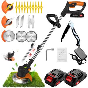 Weed Wacker, Electric Weed Wacker with 2 X 21V 2000mAh Batteries,Weed Electric Eater, 3 in 1 Lightweight Grass String Trimmer Brush Cutter, Stringless Weed Trimmer for Home Gardens