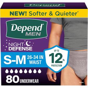 Depend Night Defense Adult Diapers, Incontinence Underwear for Men, Disposable, Overnight, Small/Medium, Grey, 80 Count