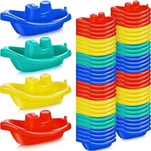Woanger 60 Pcs Little Boat Bath Toys Stackable Floating Plastic Toys for Baby and Toddler Summer Pool and Bathtub Party, Vibrant, 4 Colors (Colorful)
