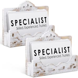 Maitys Vintage Business Card Holder Display Wooden Open Card Stand Farmhouse Business Card Organizer Hollowed Business Card Display for Home Office Counters Receptions Trade Displays(2 Pieces)