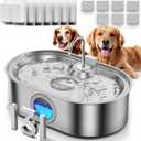 3.4Gal Dog Water Fountain for Large Dogs, 13L Stainless Steel Large Pet Fountain with Deeper & Wider Drinking Area, Automatic Dog Water Bowl Dispenser with Water Window (with 7 Filters) (Silver)