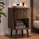 Decofy Fluted Nightstand, Charging Station & Sliding Door, Walnut, 1 Pack