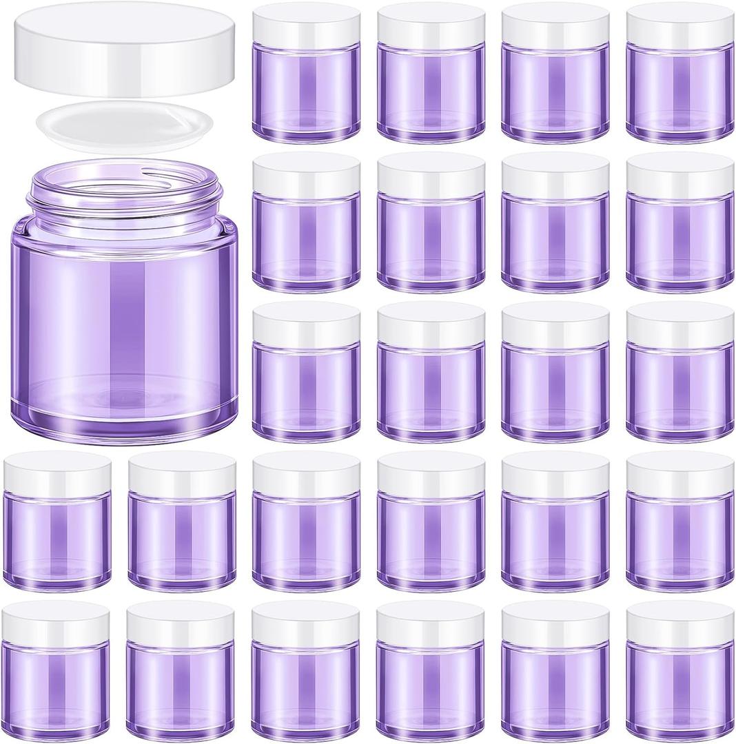 Norme 4 oz Glass Jars with Lids Leakproof Round Airtight Empty Cosmetic Jars with Inner Liners Lid for Storing Lotions Powder Ointments Making Tins(24 Pcs,Light Purple)