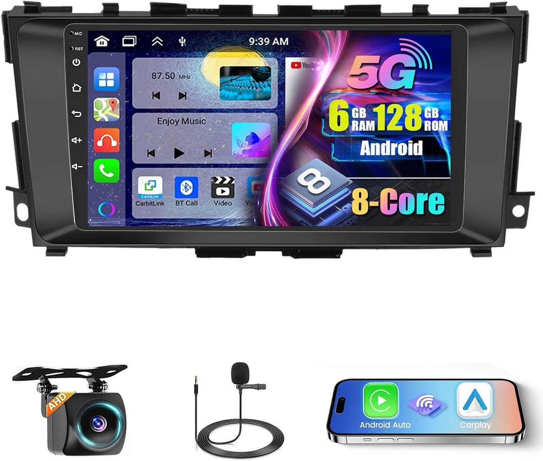 [8 Cores 6+128G] Radio for Nissan Altima 2013-2018, 9 Inch IPS Touch Screen for Altima Car Stereo with Wireless Carplay Android Auto, Bluetooth 5.0, 32 EQ, GPS, 5G WiFi, 1280 * 720