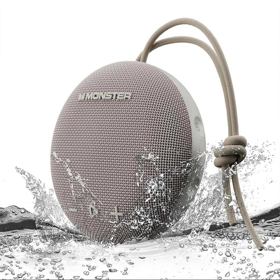 Monster Bluetooth Speaker, IPX8 Shower Speaker Waterproof, Bluetooth 5.4 with Loud HD Sound and Robust Bass, Extra Long Playtime Punchy, for Home, Beaches Portable Wireless Outdoor Speakers (Gray)