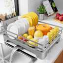 Kitsure Dish Drying Rack - Multi-Functional Dish Rack for Kitchen Counter with Cutlery Holder, Rust-Proof Storage Solution with Rotatable, 15.7" x 12.0" x 5.5", Gray