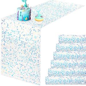 Remagr 6 Pcs Iridescent Sequin Table Runner 12 x 72 Inch Mermaid Table Runner Glitter Sequin Sparkly Desk Cover for Wedding Birthday Party Ceremony Supplies Decor (White)
