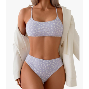 COZYEASE Women's 2 Piece Cute Bikini Sets Floral Ditsy Spaghetti Strap High Waisted Bathing Suit Swimsuit S