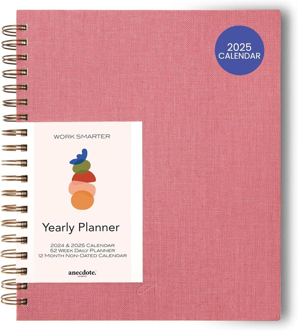 Anecdote Planner 2025 (8.5" x 10") Spiral Yearly Planner - 2025 Planner Weekly and Daily - Features a Library Buckram Cover, Brass and A4 Size Bleed-Resistant Paper - Organize All 52 Weeks. Start Anytime  Blossom