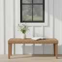 Outdoor Rattan Backless Bench with PE Wicker & Acacia Wood Frame, Natural, 46.5 inches x 13.7 inches x 19.3 inches