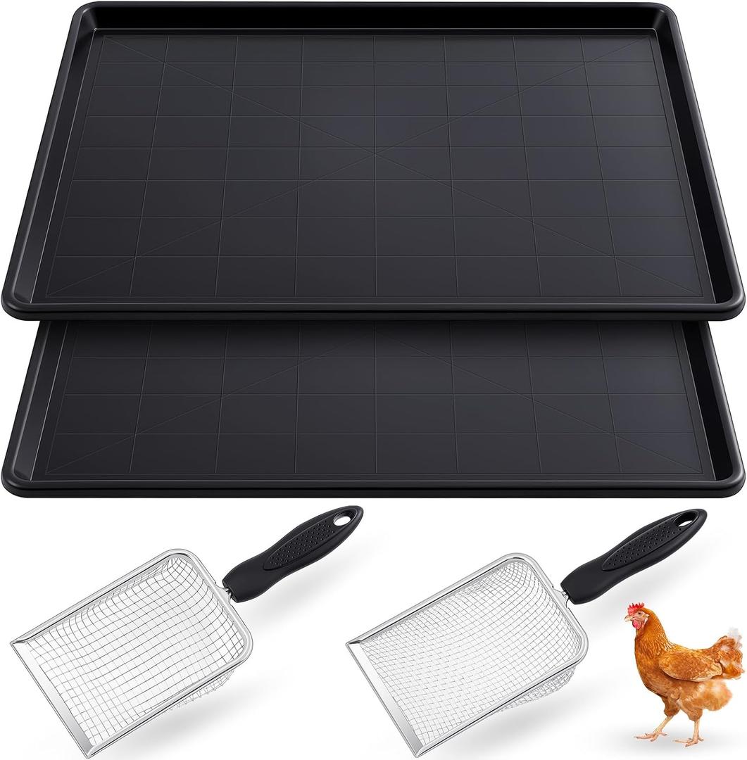 Mifoci 2 Pcs Chicken Poop Tray with 2 Steel Mesh Scoopers, Coop Pan Set