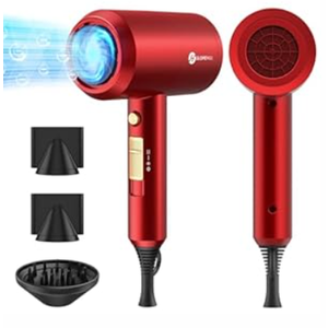 Slopehill Professional Ionic Hair Dryer, Powerful 1800W Fast Drying Low Noise Blow Dryer with 2 Concentrator Nozzle 1 Diffuser Attachments for Home Salon Travel (Agate Red) 