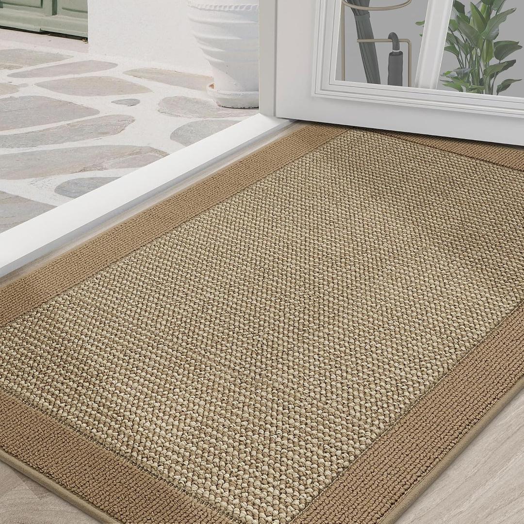 BEQHAUSE Indoor Door Mat 36" x 60", Dirt Trapper Door Mats Non-Slip Entryway Rugs Washable, Trap Dirt Absorbent Welcome Mat, Low Profile Floor Mats for Front Back Door and Entryway, Beige