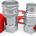 1/2" NPT Flat Face Hydraulic Quick Connect Couplers/Couplings Set w/Dust Caps ISO 16028 Standard, Skid Steer Bobcat 1/2 Body Quick Disconnect 1Set,DecoHongDi