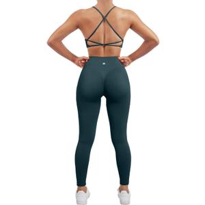 SUUKSESS Women Seamless Workout Sets Strappy Sports Bra High Waist Booty Leggings Outfits (4-6, #2 Dark Green)