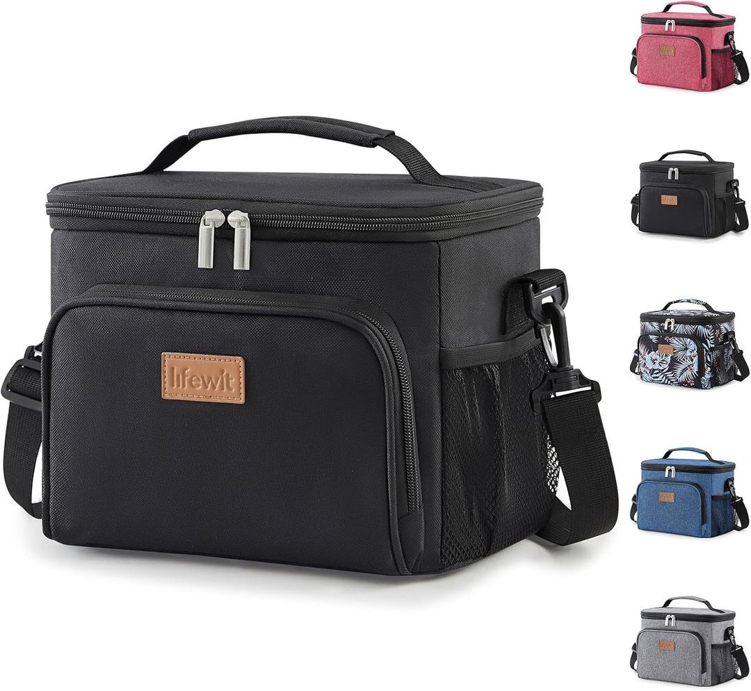 Lifewit Reusable Insulated Lunch Bag for Men, Lunch Box Women, Portable Cooler Freezable Soft Lunchbox Leakproof with Adjustable Shoulder Strap for Adult for Work Picnic or Travel, Black 9L (Medium)