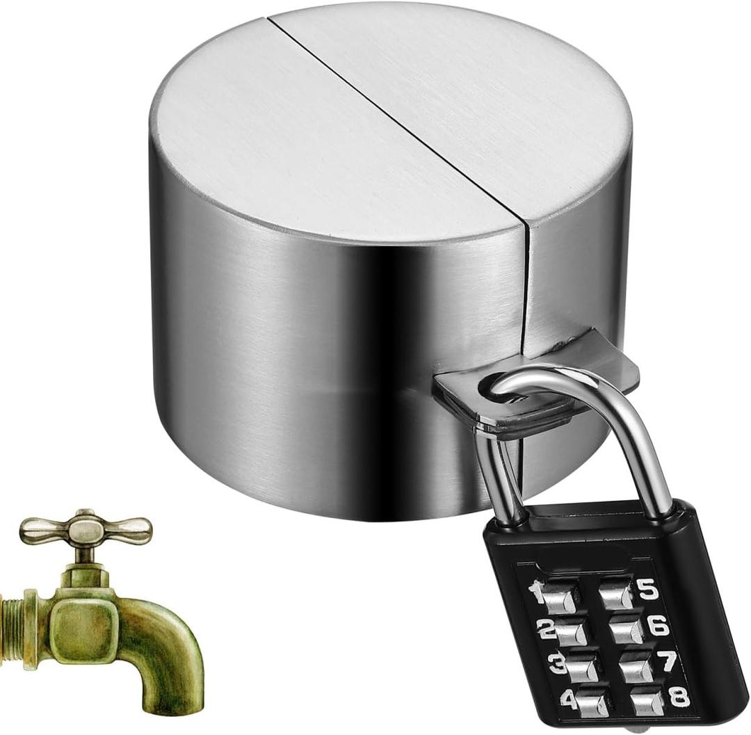 Yardwe Stainless Steel Water Spigot Lock & Outdoor Faucet Lock with Combination Padlock, Anti-Theft, Winter Spigot Protector for Garden, Yard & Commercial Use, Easy to Install - Silver