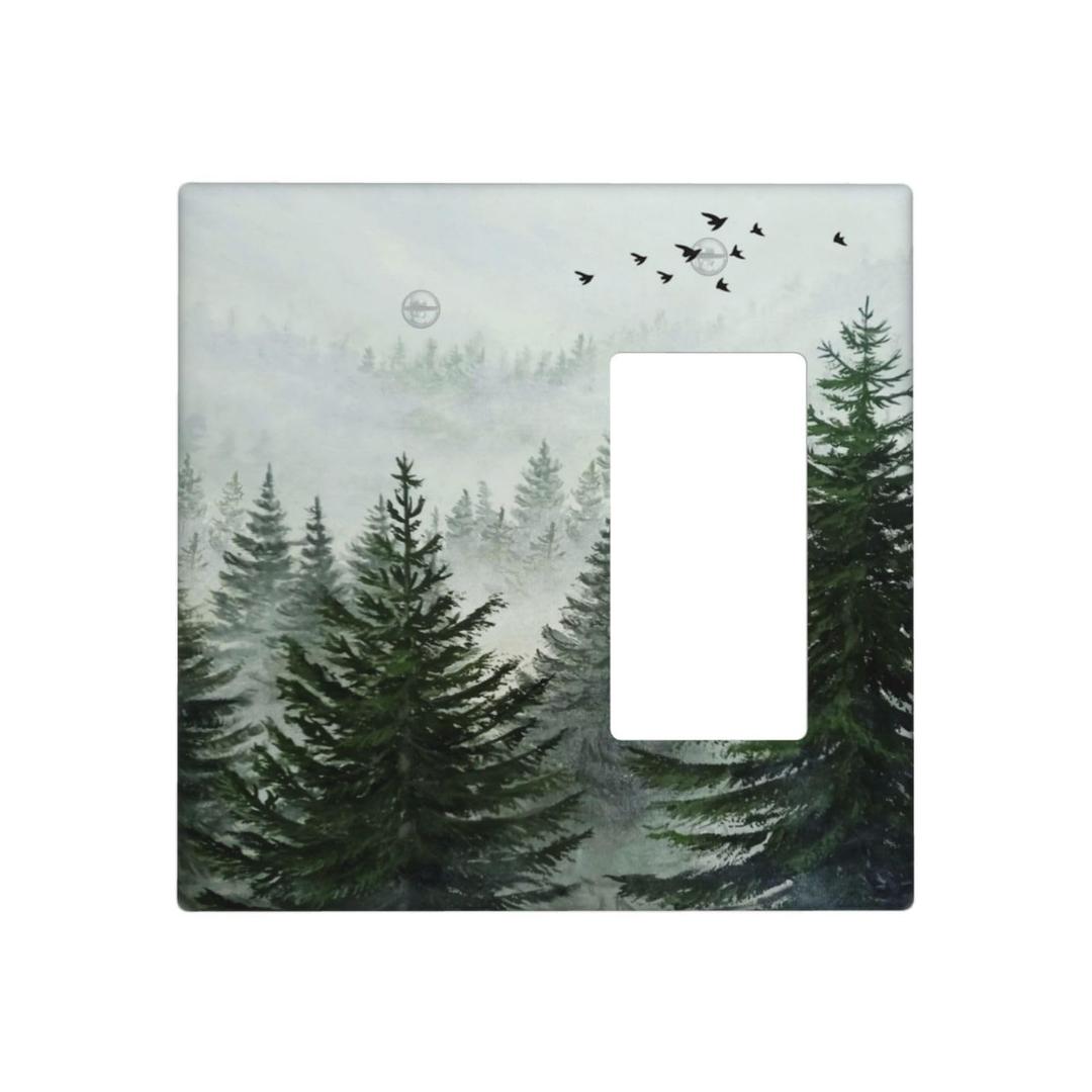 Tree Forest 2 Gang Blank Rocker Light Switch Cover Plates Decorative Electric Outlet Covers Decorator Wall Switch Plate Receptacle Plug Covers 4.6 * 4.5 Inches