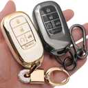 2PCS Compatible with Honda Key Fob Cover Fits CR-V, Pilot, Accord(2023-2025), HR-V(2023-2024), Civic(2022-2024) Case Accessories TPU Protector 5 Buttons Grey/White