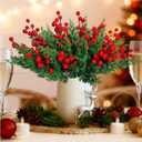 60Pcs Christmas Artificial Pine Branches with Big Red Berry Stems,10" Faux Evergreen Norfolk Pine Cypress Leaves Stems,Fake Foliage Pine Picks Faux Greenery Stems for DIY Craft Garland Xmas Home Decor