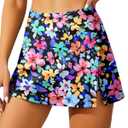 Aqua Eve Women Swim Skirt Tummy Control Swimsuit Skirt with Built-in Shorts High Waisted Split Swim Bottom (X-Large, Colorful Floral)