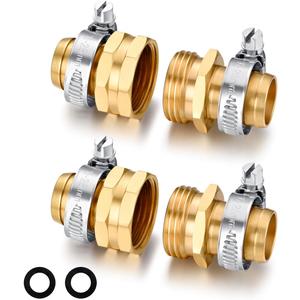 SIGURANTA Garden Hose Repair Connector with Clamps Hose End Repair Kit,3/4" Barb Garden Hose Fittings Male and Female brass garden hose ends (3/4"Barb-2 Set)