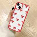 EYZUTAK Case for iPhone 13, Clear Cute Ribbon Bowknot Pattern Aesthetic Transparent Phone Case Raised Camera Protection Stylish Slim Soft Durable TPU Protective Cover for Women Girls - Red
