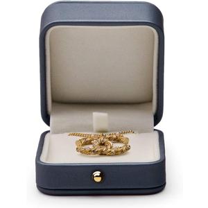 Oirlv Premium Leather Necklace Pendant Box Velvet Interior Jewelry Gift Box Long Chain Necklace Display Storage Case(Steel-blue) (Earring/Pendant Box)