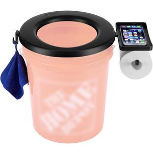 Bucket Toilet Seat, Portable Toilet Seat for 5 Gal Buckets, Camping Toilet Seat, Snap-on Toilet Seat for Outdoor, Camping, Hiking, Emergency, Car, Boat, RV Travel (with TP Holder and Phone Shelf)