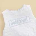 Toddler Girl Summer Outfit Letters Embroidery Cross Back Pinafore Top and Shorts Kids Striped Seersucker Clothes Set (Blue, 2-3T) (S)