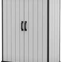 Keter Premier Tall 4.6 x 5.6 ft. Resin Outdoor Storage Shed with Shelving Brackets for Patio Furniture, Pool Accessories, and Bikes, Grey & Black