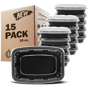 Freshware Meal Prep Containers 15 Count (Pack of 1) Compartment Food Storage Containers with Lids, Bento Box, BPA Free, Stackable, Microwave/Dishwasher/Freezer Safe (28 oz, Clear)