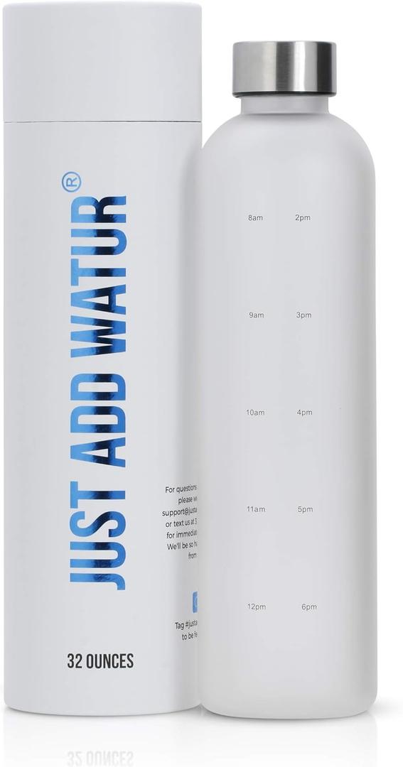 Motivational Water Bottle with Time Marker Reminder, BPA Free Frosted Tritan Plastic, Leakproof and Drop Resistant, 1 Liter 32 Oz