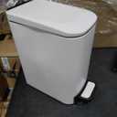 Small Bathroom Trash Can with Lid Soft Close, 6 Liter / 1.6 Gallon Stainless Steel Garbage Can Narrow with Removable Inner Bucket, Step Pedal (White)