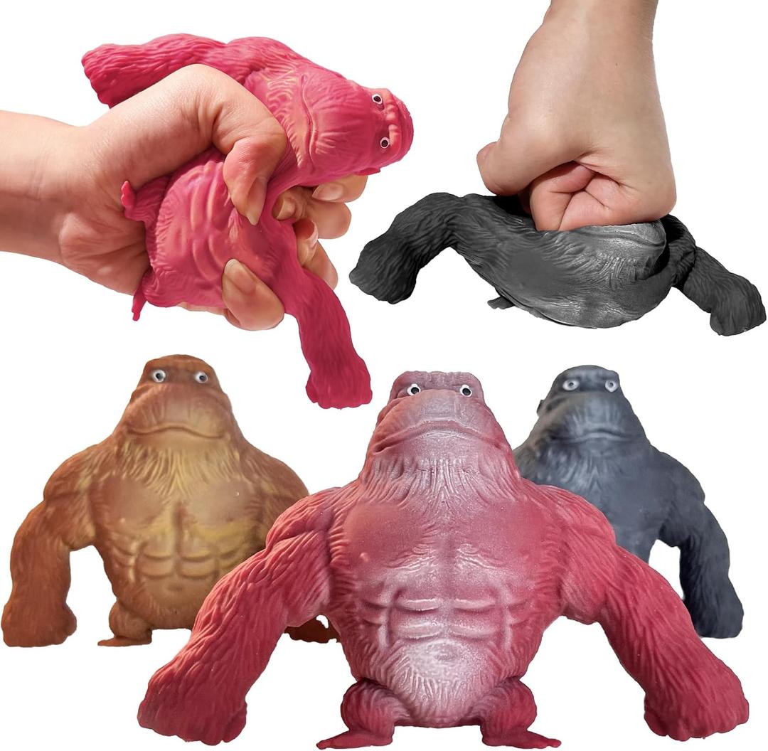 Squishy Monkey Stretch Gorilla Toy  3Pack of Big Sensory Monkey Stretchy Toys，Stress Relief Splat Gorilla Figures for Autism ,Funny Animal Squishy Gorilla Toys Kids and Adults Easter Stuffers