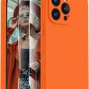FireNova Designed for iPhone 15 Pro Case, Silicone Upgraded [Camera Protection] Phone Case with [2 Screen Protectors], Soft Anti-Scratch Microfiber Lining Inside, 6.1 inch, Neon Orange